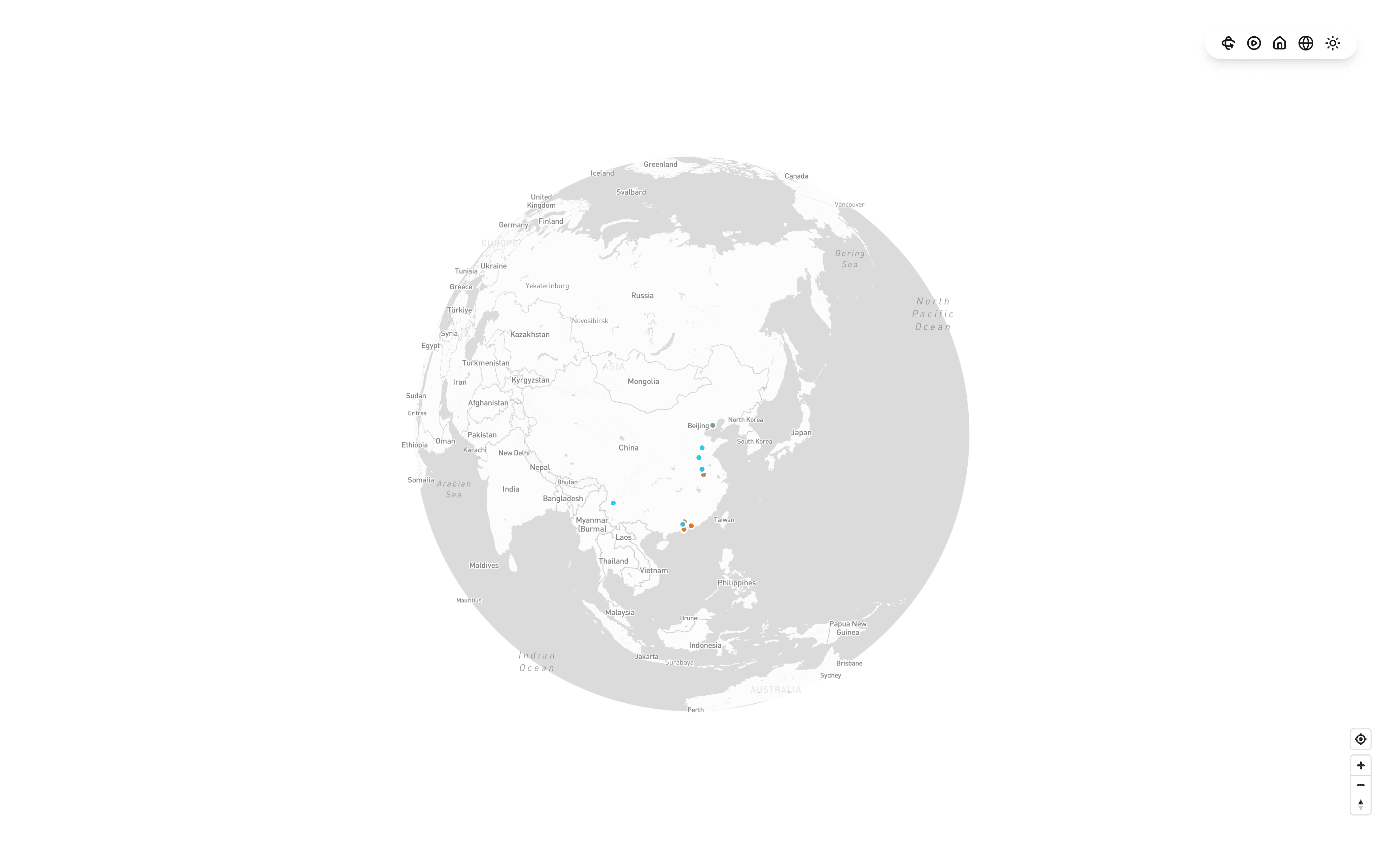 3D globe interface showing photo locations